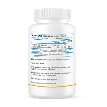 Biotrex Nutraceuticals Magnesium Glycinate | Highest Bioavailability | Cramps, Sleep & Mood balance | Chelated Form With Superior Absorption | Muscle Recovery & Nerve Function | 120 Veg Capsules