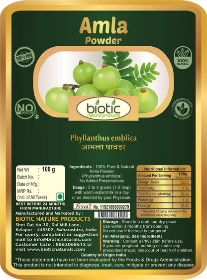 Biotic Natural Amla Powder (Indian Gooseberry) Amalaki Churna for Hair,- image 2