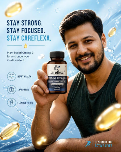 CareFlexa Omega-3 Fish Oil 60 Softgels 1500mg | Non-Veg Omega-3 Supplement for Heart, Brain & Joint Support | Muscle Recovery & Stamina Support for Men & Women