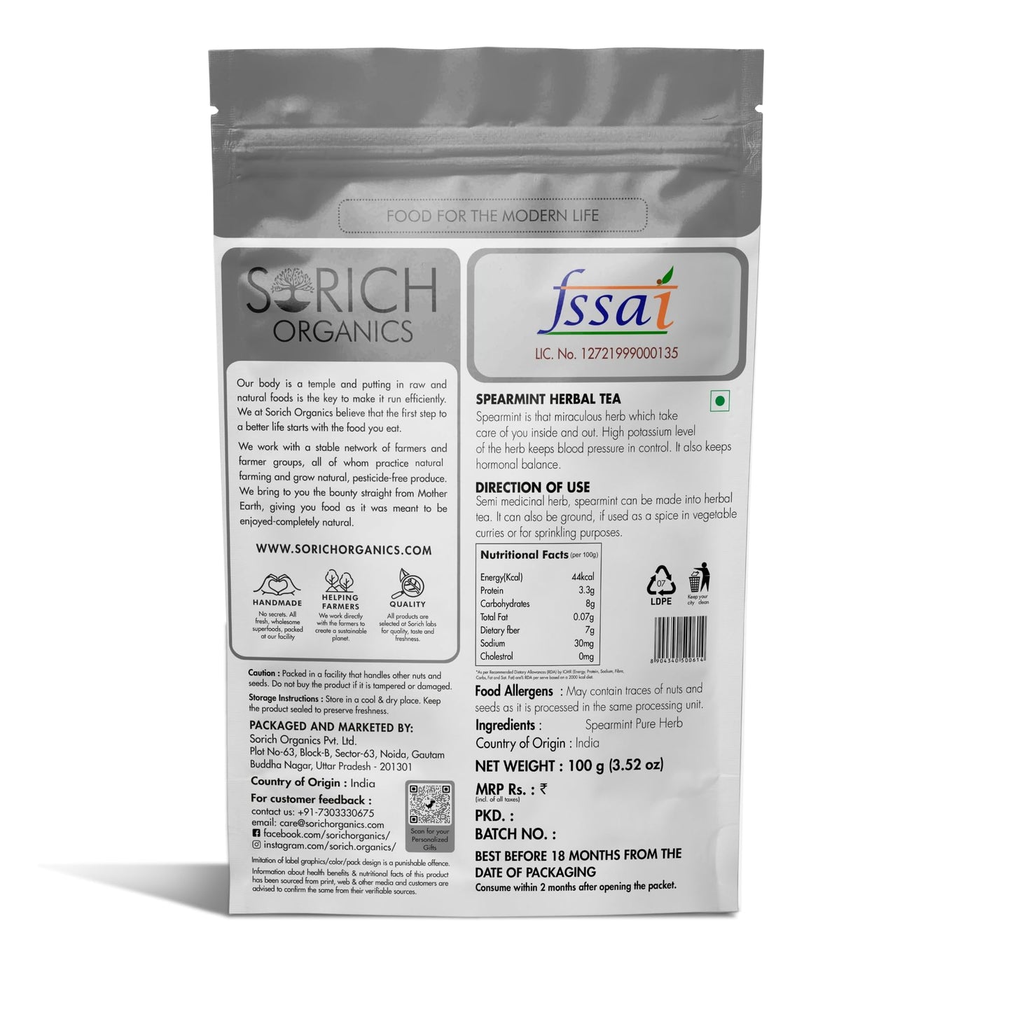 Sorich Organics - Spearmint Tea for Women's PCOD & PCOS | Balances Hormones, Reduces Facial Hair & Acne and Supports Digestion | Caffeine Free | Calming Tea for Relaxation | Stress Relief (100gm)