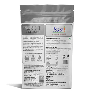 Sorich Organics - Spearmint Tea for Women's PCOD & PCOS | Balances Hormones, Reduces Facial Hair & Acne and Supports Digestion | Caffeine Free | Calming Tea for Relaxation | Stress Relief (100gm)