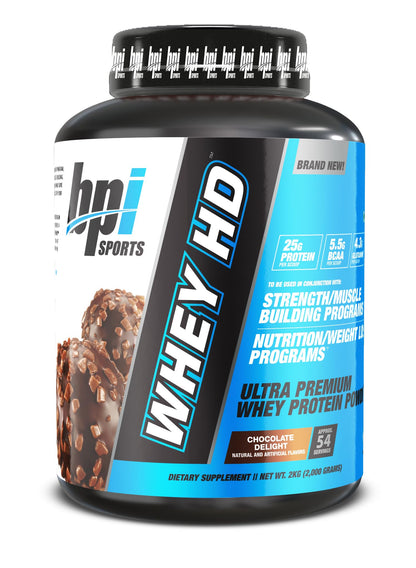 BPI Sports Whey HD Protein Powder 2kg | 25g Protein, 5.5g BCAA, 4.3g Glutamine Per Serving | Whey Protein for Muscle Recovery & Lean Muscle Growth | Chocolate Delight
