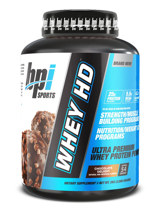 BPI Sports Whey HD Protein Powder 2kg | 25g Protein, 5.5g BCAA, 4.3g Glutamine Per Serving | Whey Protein for Muscle Recovery & Lean Muscle Growth | Chocolate Delight