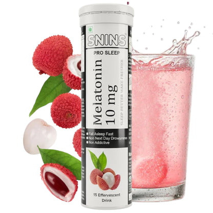 SNINS Pro Sleep 10 mg Melatonin 15 Effervescent & Stress Relief Vitamin with Ashwagandha No Added Sugar - 15 Litchi DRINK