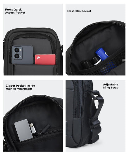 COUNSELOR Sling Bag for Men and Women, Polyester Crossbody Bag, Adjustable Strap, Zipper Closure, Multiple Compartments, Lightweight Stylish Mini Side Bag for Daily Use, Travel LUNO (Black)