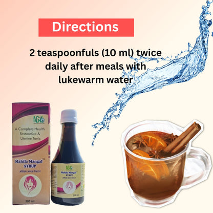 Nature Grace Health Care Mahila Mangal Syrup for Ayurvedic Uterine Tonic | Herbal Supplement for Hormonal Balance | Irregular Periods, PCOS/PCOD Women Herbal Tonic- 200ml, Pack of 1