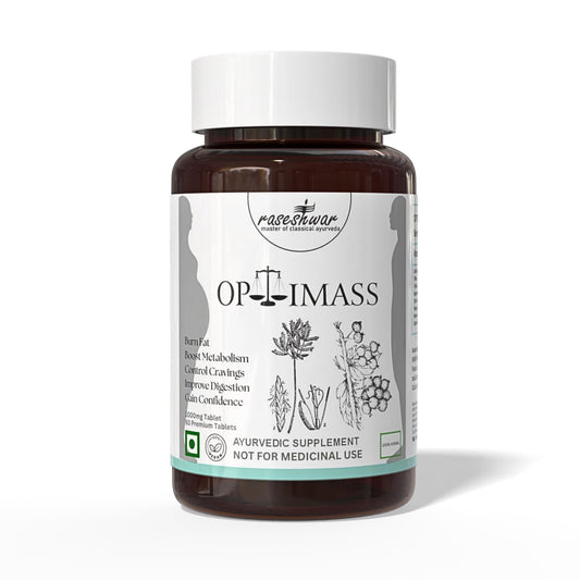 Raseshwar Optimass Weight Loss Support | Fat Burner, Metabolism Booster & Appetite Control | Supports Healthy Weight Management | 1000mg Herbal Formula with Guggul, Triphala & Trikatu | 60 Tablets