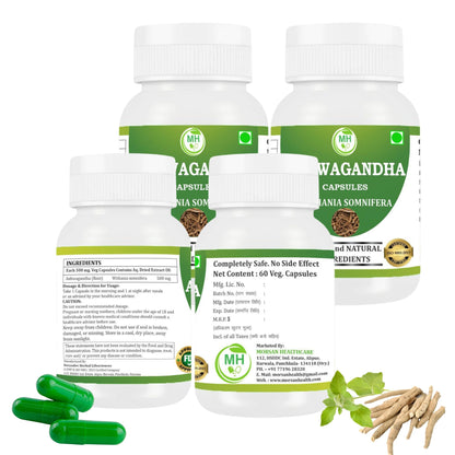 Morsan's Ashwagandha (Withania sominfera) Capsules, Pack of 4 x 60 x 500 mg. Veg. Capsules (4)