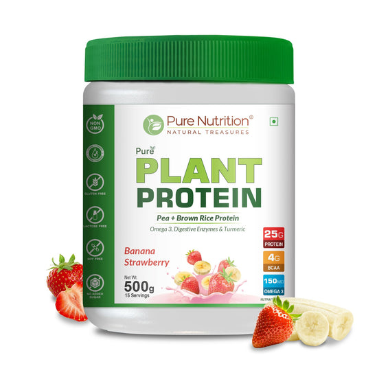 Pure Nutrition Plant Protein Powder for Men, Women -Banana & Strawberry (500g) ,