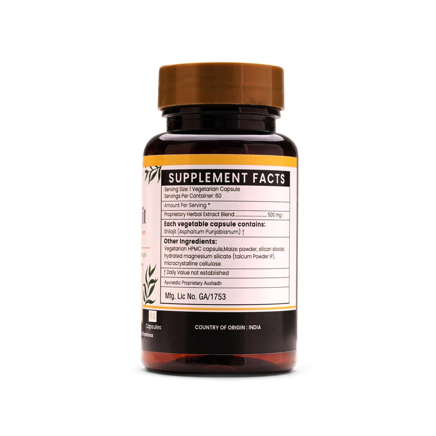 Ayurleaf Herbals Shilajit Capsules | Pure herbal for Strength, and Power | Ayurvedic Supplement | For Men (60 Capsules)