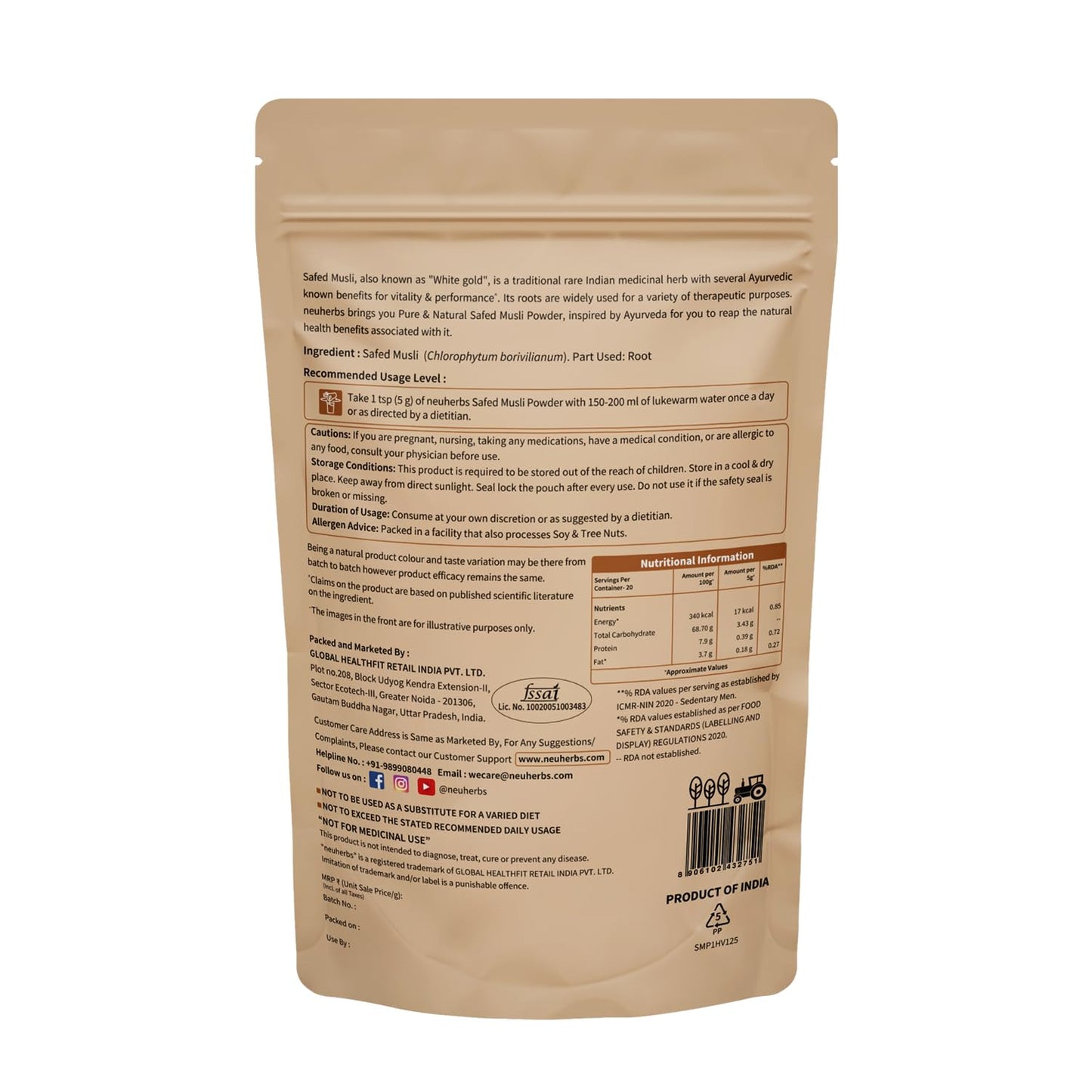 Neuherbs Safed Musli Root Powder - 100 GM | Ayurvedic Support for Vital- image 2