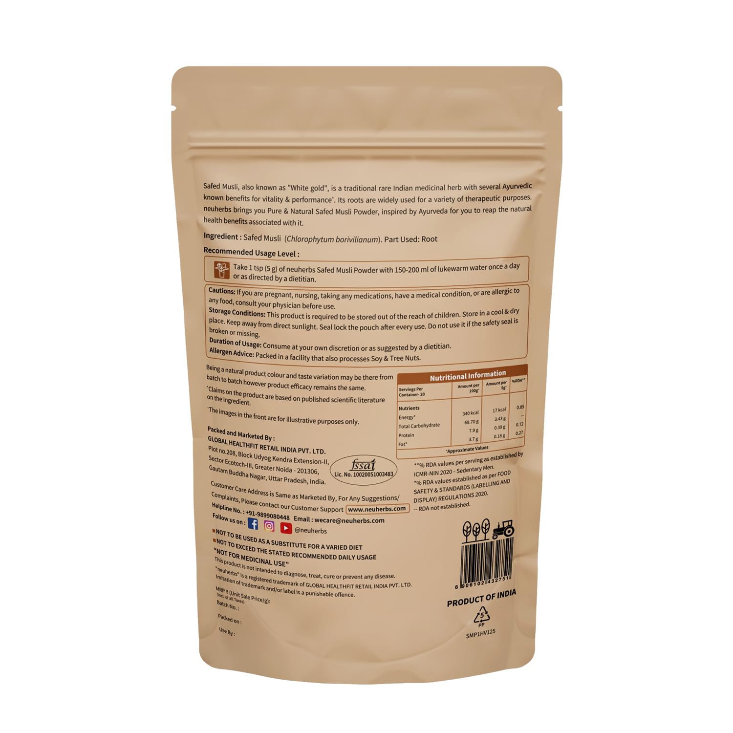 Neuherbs Safed Musli Root Powder - 100 GM | Ayurvedic Support for Vital- image 2