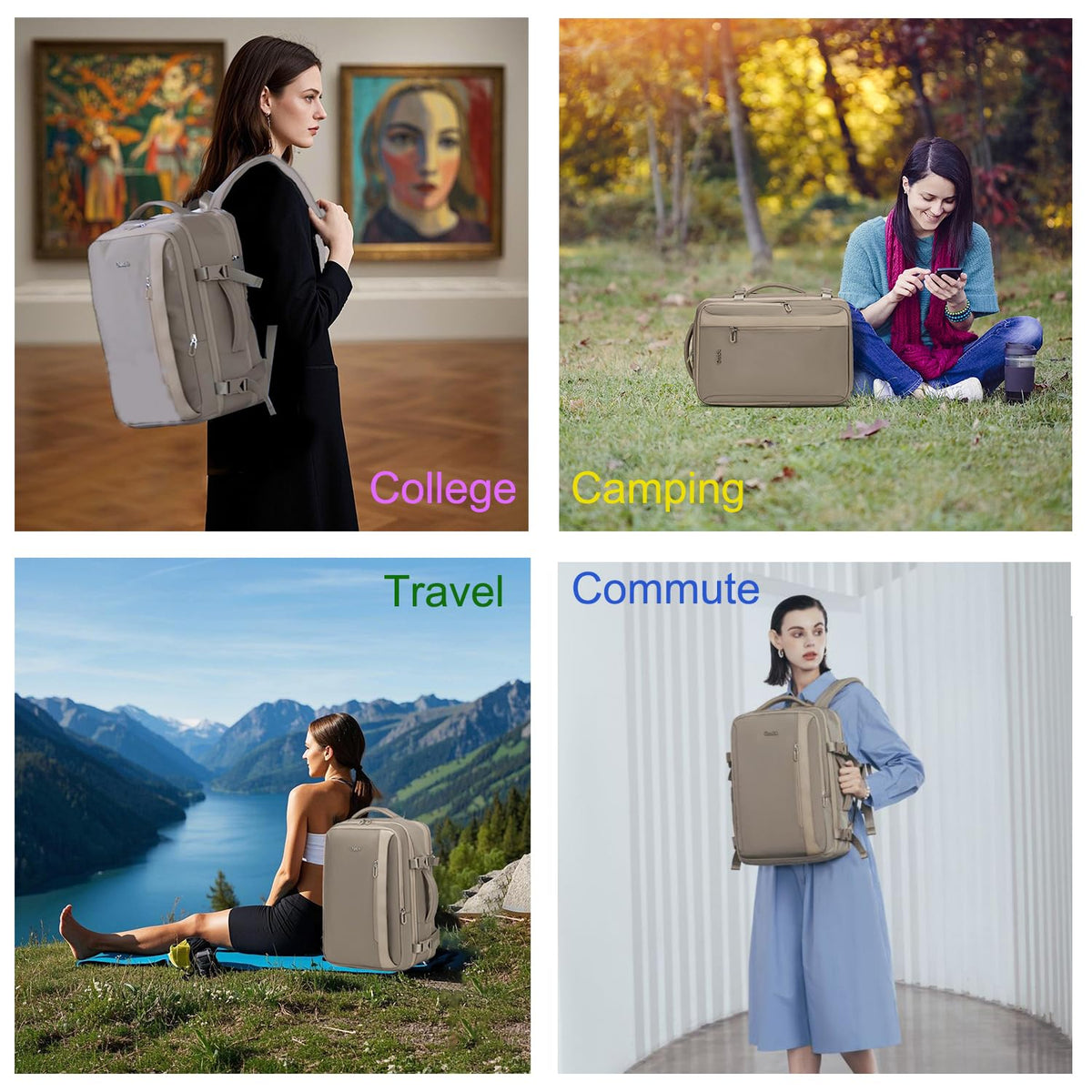 Chantria Ladies’ Travel Backpack | 33 Litres Expandable Capacity | Suitable Laptop Compartment | 180° Full-Zip Opening | Waterproof Toiletry Pouch | 2-in-1 Convertible Office & Travel Bag Khaki