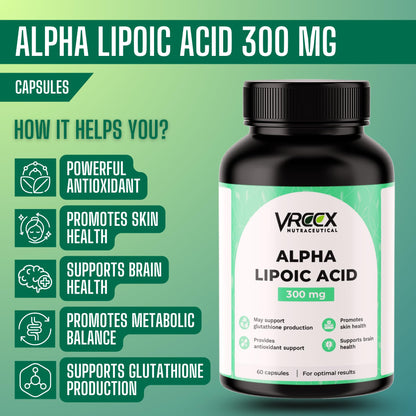 VREEX ALA 300 mg | Alpha Lipoic Acid Supplement | Supports Antioxidant Protection, Nerve Health & Energy Metabolism | 60 Capsules