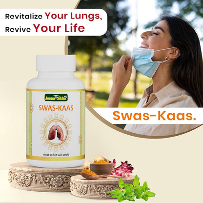 Jeena Sikho Swas-Kaas | Herbal Supplements For Lungs Care | Naturally Blended With Bansa, Kantkari, And Somlata | Ayurvedic Remedy For Good Health, 60 Capsules