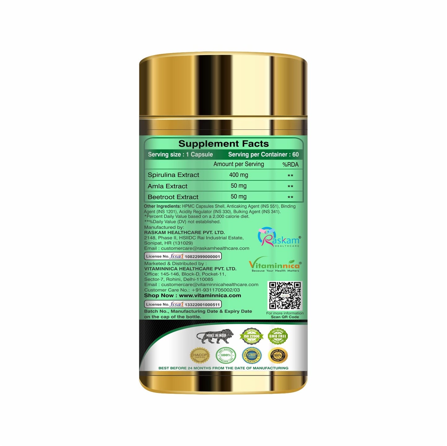 Vitaminnica Black Garlic + Spirulina Combo: Immune Support and Nutritional Boost - 120 Capsules