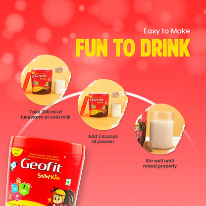 Geofit Smart Kids Protein Powder Chocolate – Pack of 2 (250g Each) | For Children Aged 4–6 Years | 18 Nutrients for Growth & Immunity | With DHA, Probiotics, Antioxidants & Energy Boosting Support