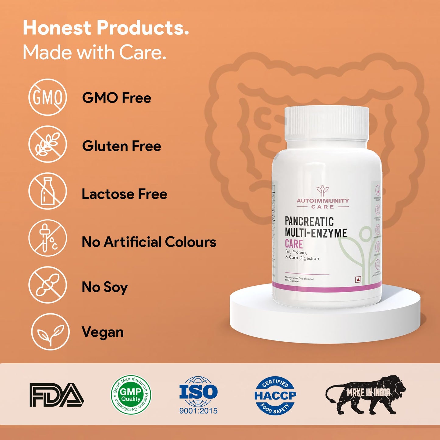 Autoimmunity Care Pancreatic Multi-Enzyme Care | High-Potency Digestive Enzymes & Pancreatin Capsules | Pancreas Supplements, Liver & Gallbladder Support | Gut Health & Digestion Support | 60 Caps (60 doses)