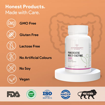 Autoimmunity Care Pancreatic Multi-Enzyme Care | High-Potency Digestive Enzymes & Pancreatin Capsules | Pancreas Supplements, Liver & Gallbladder Support | Gut Health & Digestion Support | 60 Caps (60 doses)