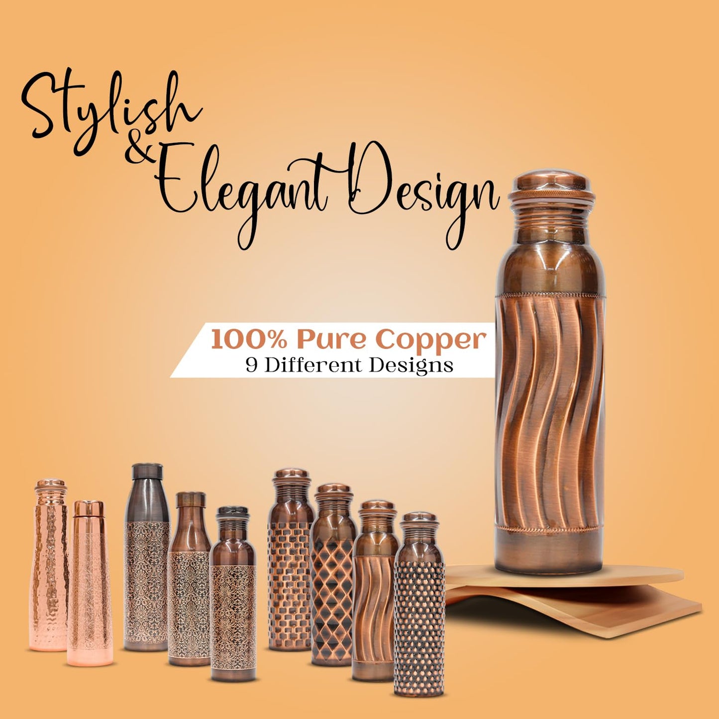 KUVI Copper Water Bottle 1 Litre | Leak Proof, Durable & Rust Proof | Ayurveda and Yoga Health Benefits | Eco Friendly Water Bottle 1000 ml | Office/Gym/Travel Bottle (Dotted Design)