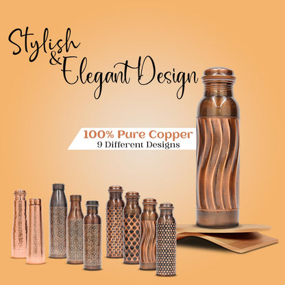 KUVI Copper Water Bottle 1 Litre | Leak Proof, Durable & Rust Proof | Ayurveda and Yoga Health Benefits | Eco Friendly Water Bottle 1000 ml | Office/Gym/Travel Bottle (Dotted Design)