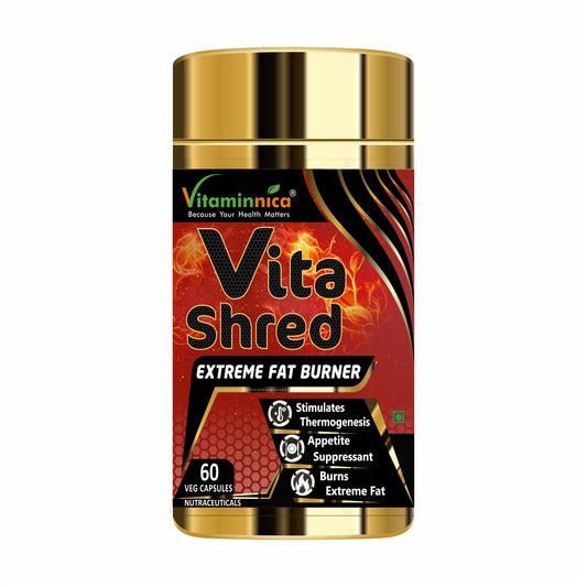 Vitaminnica Vita Shred - Fat Burner Capsules for Men and Women | Excellent Fat Burner Supplement, Metabolism Booster| Reduces Cholesterol & Sugar levels| 60 Veg Capsules
