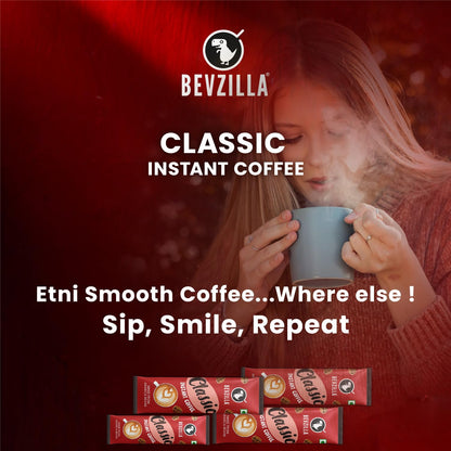 Bevzilla 48 Classic Instant Coffee Sachets | Arabica Coffee | Perfect for Espresso, Latte & Cappuccino | Enjoy Hot & Cold Brews | 96g