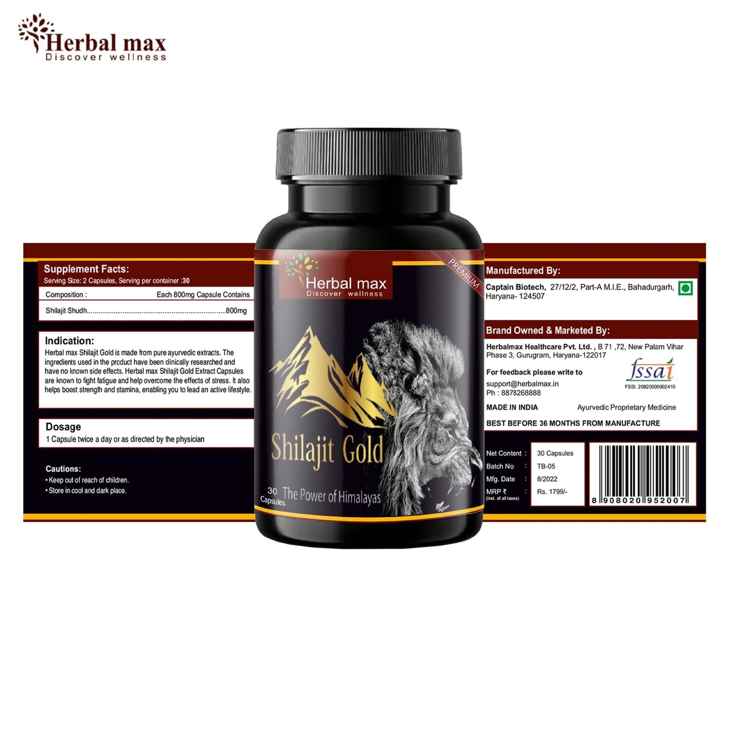 Herbalmax Himalayan Shilajit Gold 800 mg 30 Veg Capsules Pack of 3 – Original Shilajit Supplement for Endurance, Stamina, Strength, Energy & Immunity