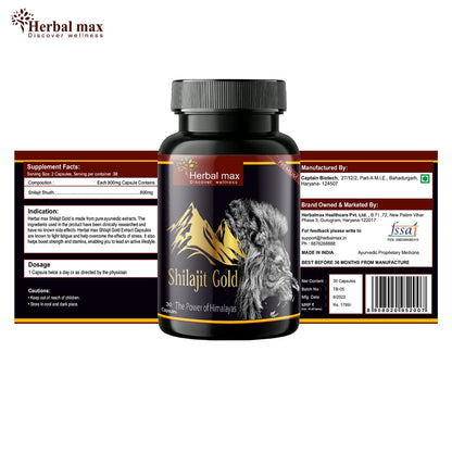 Herbalmax Himalayan Shilajit Gold 800 mg 30 Veg Capsules Pack of 3 – Original Shilajit Supplement for Endurance, Stamina, Strength, Energy & Immunity