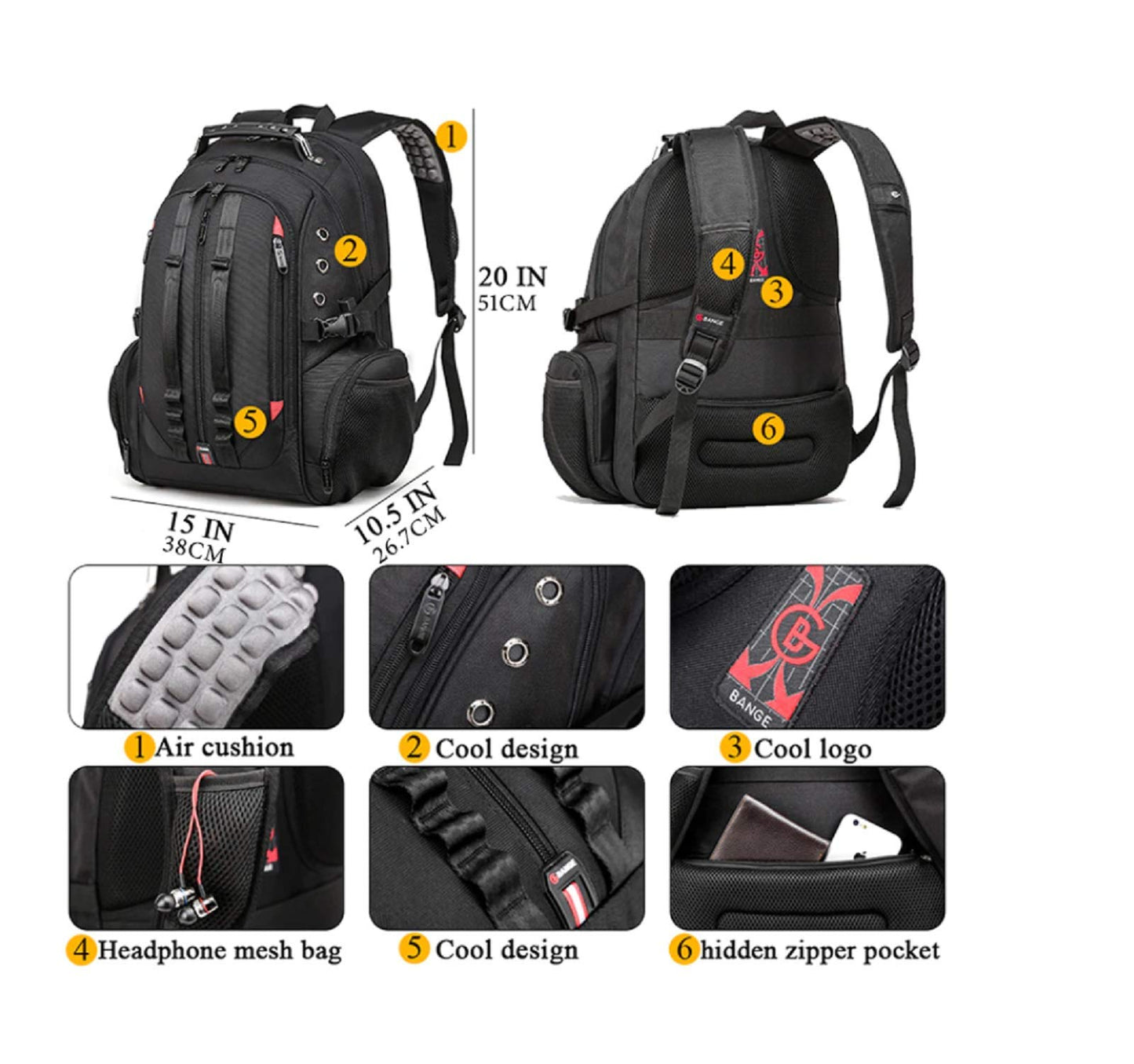 Red Lemon Swisslook Polyester Bange Series 40 to 45L 15.6-inch Laptop Bags Backpack for Men and Women Water-Resistant USB Anti Theft Travel Backpack -Black