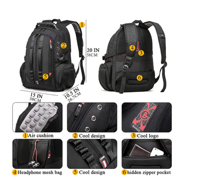 Red Lemon Swisslook Polyester Bange Series 40 to 45L 15.6-inch Laptop Bags Backpack for Men and Women Water-Resistant USB Anti Theft Travel Backpack -Black