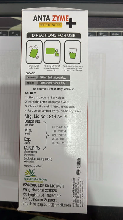 Agicure Antazyme+ Herbal Tonic | Ayurvedic Tonic | Immunity Booster | Enriched with Kutki, Bhringraj, Pudina, Kalmegh & Aloe Vera | Natural Alkalizer | 225ml (Pack of 5)