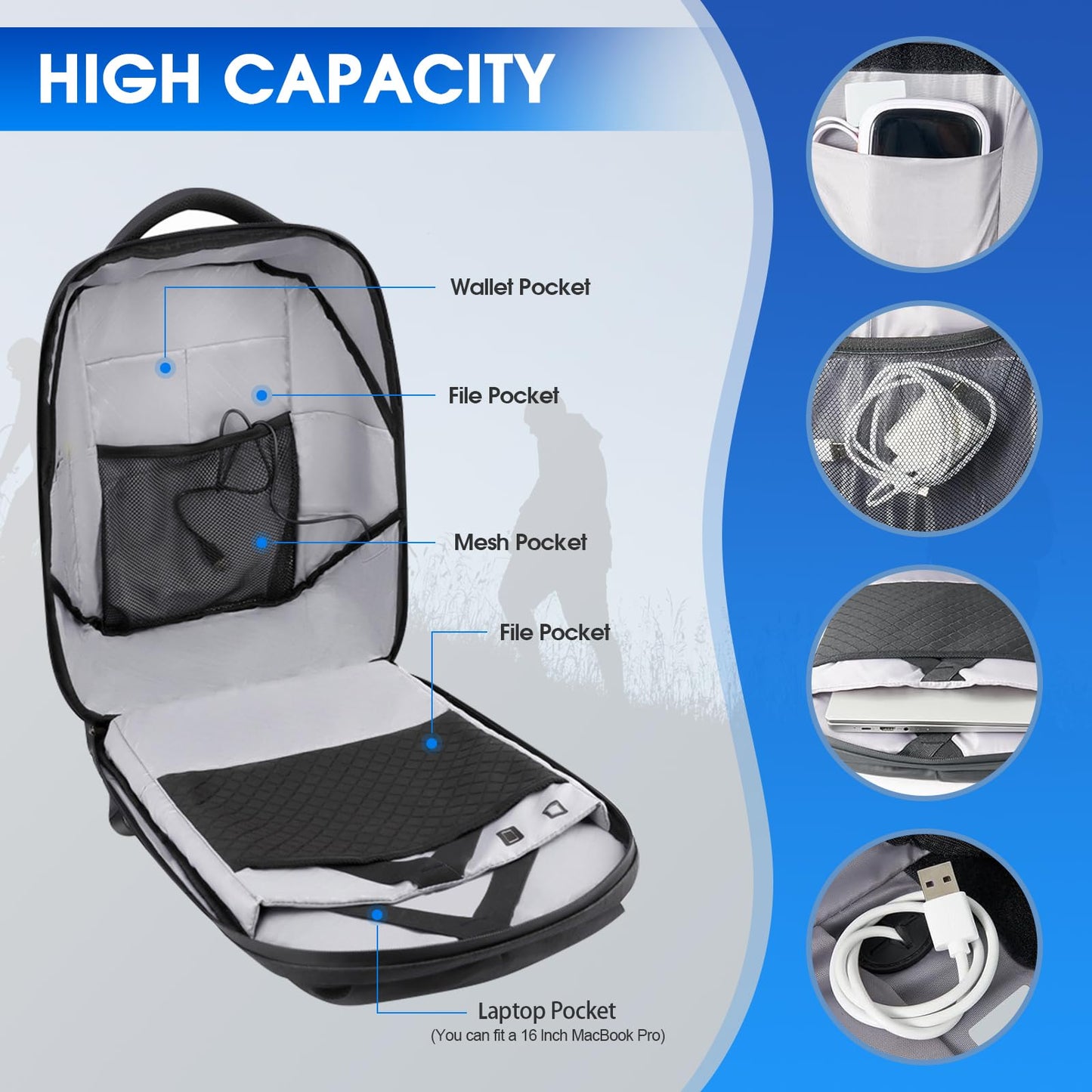 AUTOBABA LED Backpack with Full-color Programmable Screen, App Control Laptop Backpack, Waterproof Luggage Bag for Camping Cycling Travelling, DIY Fashion Backpack