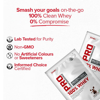 GNC Pro Performance 100% Whey Protein Powder | 35 Gm | 1 Serving | Boosts Strength & Endurance | Builds Lean Muscles | Fastens Muscle Recovery | 24g Protein | 5.5g BCAA | Creamy Strawberry