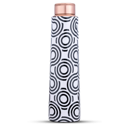 Veda Essentials 100% Pure Copper Water Bottle – Stylishly Printed, Perfect for Home, School, Office, and Gifts, Infused with Copper's Antioxidant Benefits - 900ml (White Black)