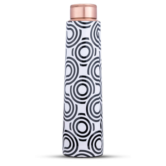 Veda Essentials 100% Pure Copper Water Bottle – Stylishly Printed, Perfect for Home, School, Office, and Gifts, Infused with Copper's Antioxidant Benefits - 900ml (White Black)