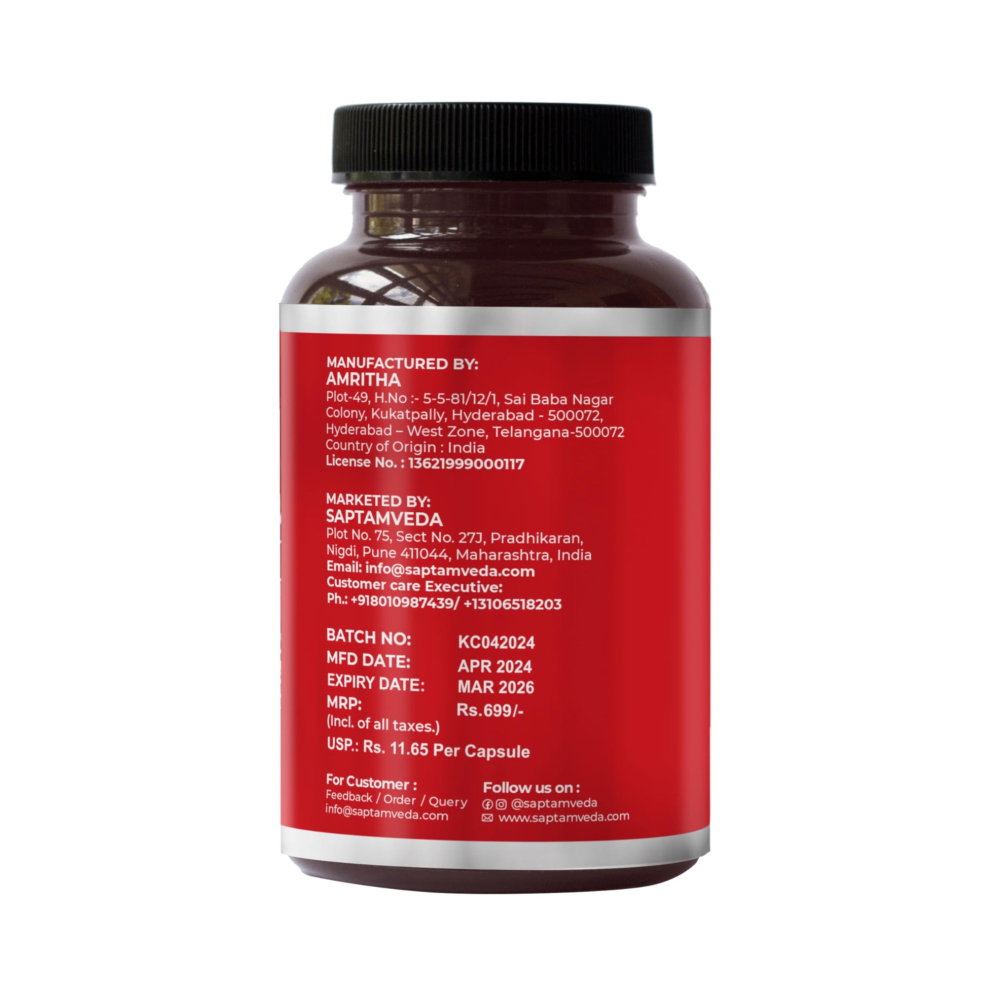 SAPTAMVEDA Natural Kutki 120 Veg Capsules (60 * 2) (Pack of 2), 500 MG- image 7