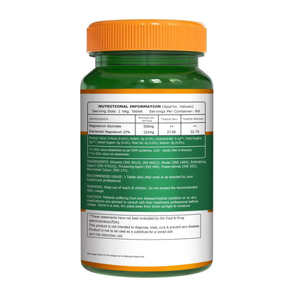 Pure Nutrition Magnesium Glycinate 550mg - 60 Tablets | High Absorption Magnesium Supplement for Daily Wellness | Supports Muscle Relaxation, Sleep & Nerve Function