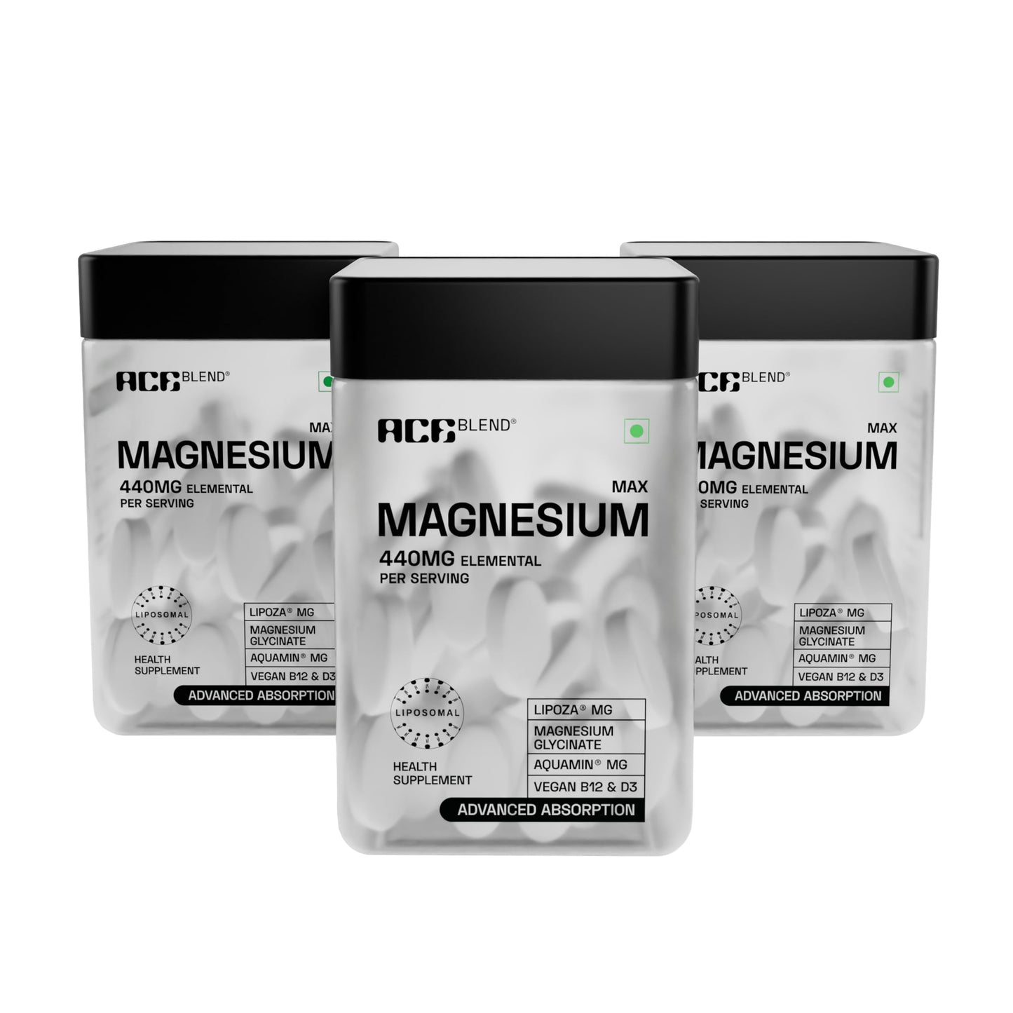 Ace Blend Max Magnesium Glycinate (180 tablets) | 1600mg Triple Complex | 440mg Elemental Magnesium | Calcium, Vegan Vitamin B12 & D3 | Promotes Deep Sleep, Muscle Recovery & Heart Health