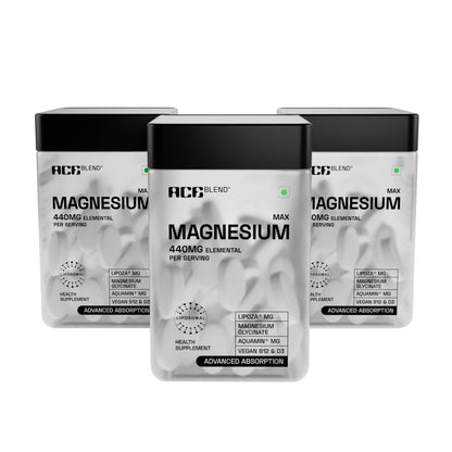 Ace Blend Max Magnesium Glycinate (180 tablets) | 1600mg Triple Complex | 440mg Elemental Magnesium | Calcium, Vegan Vitamin B12 & D3 | Promotes Deep Sleep, Muscle Recovery & Heart Health