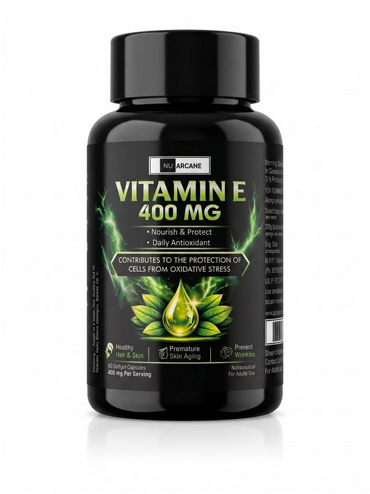 NuArcane Vitamin E 400mg Softgel Capsules | Daily Antioxidant Supplement for Healthy Hair, Glowing Skin & Anti-Aging | Prevents Wrinkles & Oxidative Stress | 60 Softgels