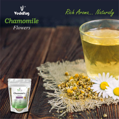 VY VedaYug Chamomile Tea for Sleep - 30g Whole Dried Chamomile Flower Tea for Relaxation & Evening Calm, Caffeine Free Loose Leaf Herbal Infusion for Better Nighttime Rest & Peaceful Mind