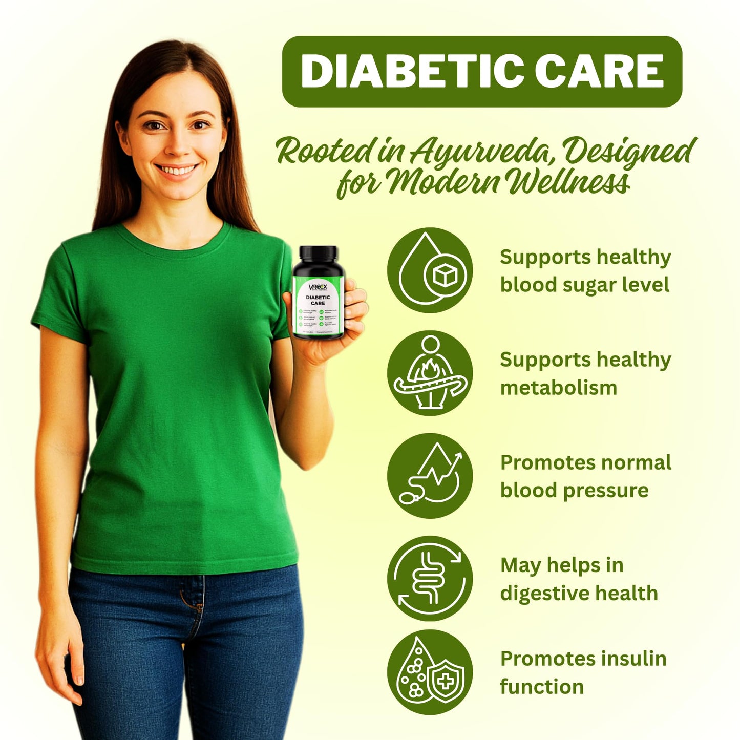 VREEX Diabetic Care Karela Jamun Neem Fenugreek Extract Capsules | Blood Sugar Support & Metabolism Booster | Herbal Wellness Supplement | 60 Veg Capsules