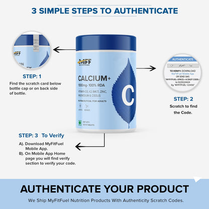 MyFitFuel Calcium & Vitamin D 3, (60 Tablets) + (K2 (MK7), Zinc, Magnesium & Cissus. Calcium For Women & Men