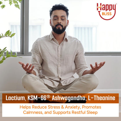 Bliss Welness Happy Bliss : Happiness, Anxiety & Stress Relief Supplement | Natural Support for Calm, Mood, Anti Nervousness & Happy Hormones | Supports Balance of Cortisol, Dopamine, Endorphin, Serotonin & Oxytocin | Magnesium, KSM 66 Ashwagandha : 30 Se