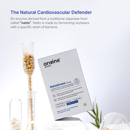 Origins Nutra Nattiase® Nattokinase 2000FU | Supports Heart Health & Smooth Circulation| GMP Certified| 28 Veg Capsules (Pack of 1)