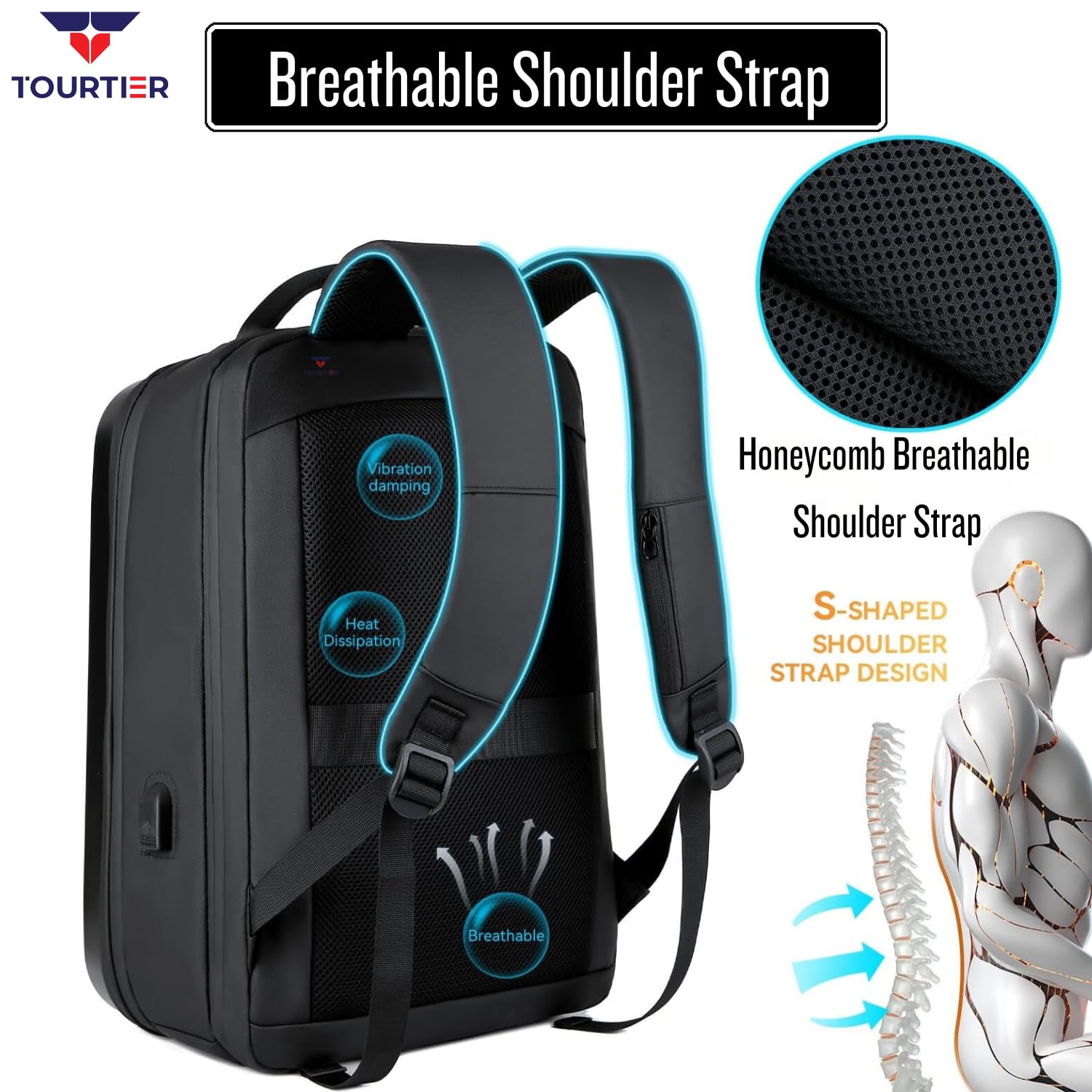 TOURTIER Hard shell Business Travel Laptop Backpack with USB Charging P- image 7