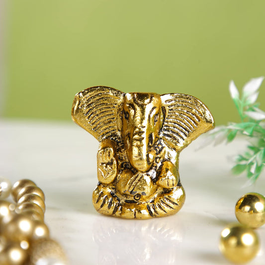 Metal Ganesh Idol, Handmade Small Ganpati Statue Murti, Diwali Gift Items (Golde