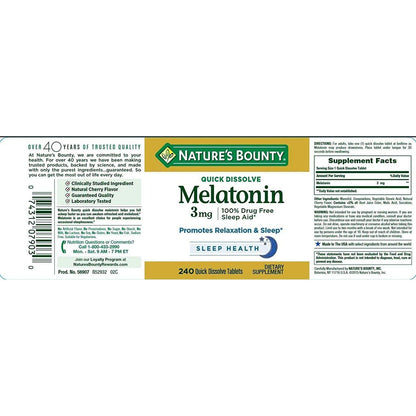 Nature's Bounty Melatonin 3 Mg 240 Quick Dissolve Tablets