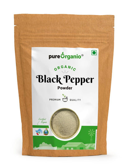 Pure Organio Organic Black Pepper Powder Kali Mirch Powder for Cooking, Salad Dressing, Vegetables - Fresh Ground Organic Spice NPOP Organic Certified (100 Gm)
